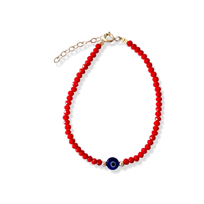 Pulsera Ojo Turco Cristal Azul Cristal Rojo Plata Fina 925-0