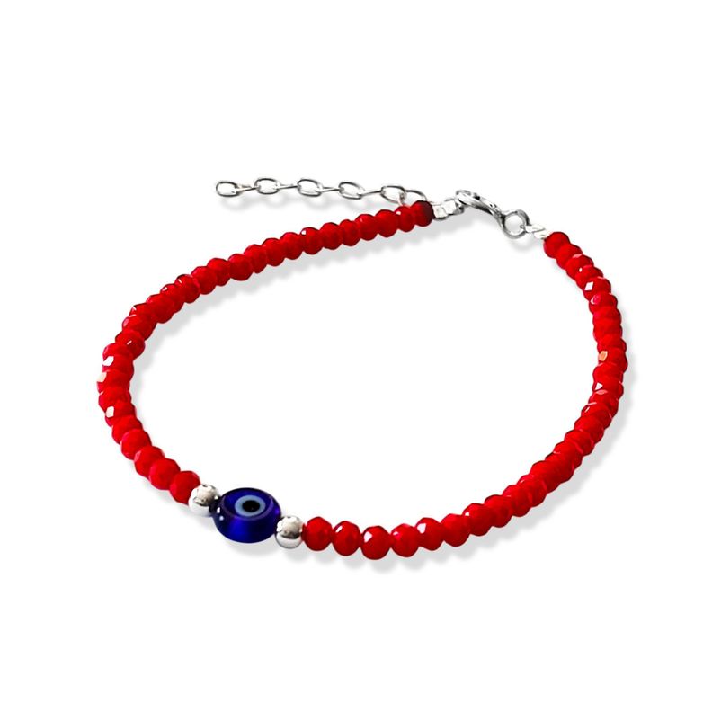 Pulsera Ojo Turco Cristal Azul Cristal Rojo Plata Fina 925-2