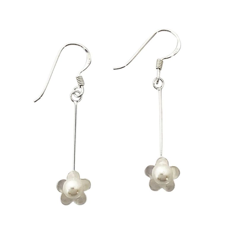 Aros Flor Perla Plata Fina 925-0