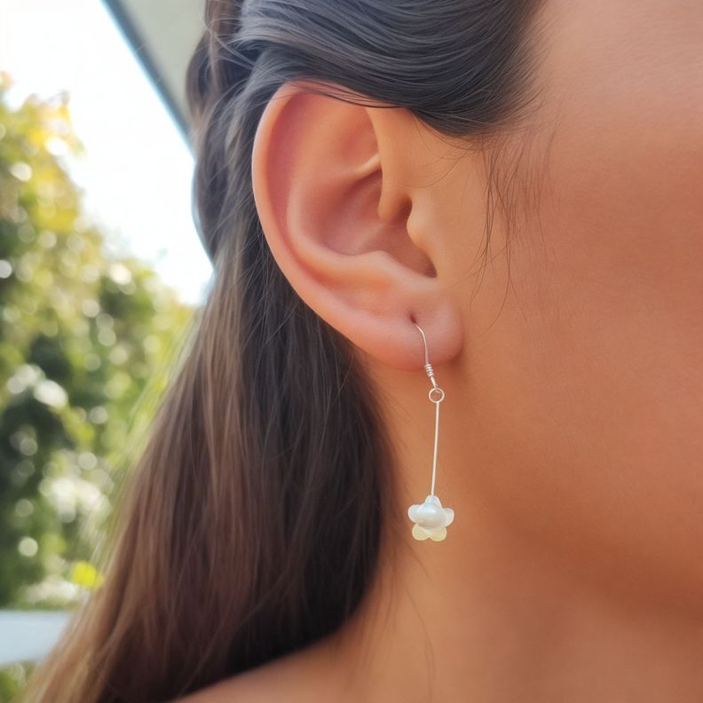 Aros Flor Perla Plata Fina 925-1