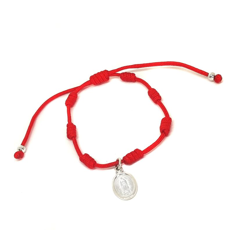 Pulsera Virgen De Guadalupe Cordón Rojo Plata Fina 925-0