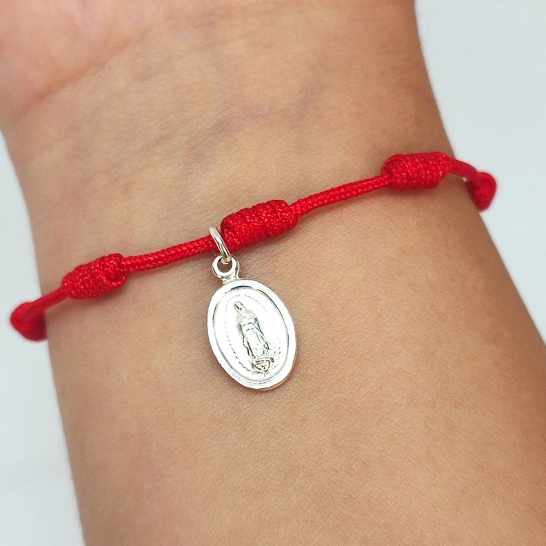 Pulsera Virgen De Guadalupe Cordón Rojo Plata Fina 925-1