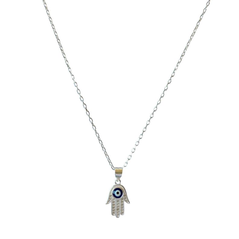 Collar Mano De Fátima Ojo Turco Plata Fina 925-0