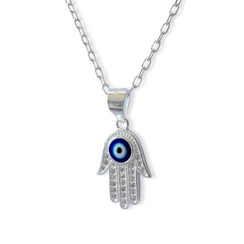Collar Mano De Fátima Ojo Turco Plata Fina 925-1