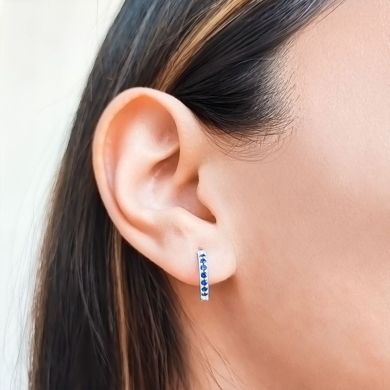 Aros Argolla Circón Azul 15mm Plata Fina 925-3