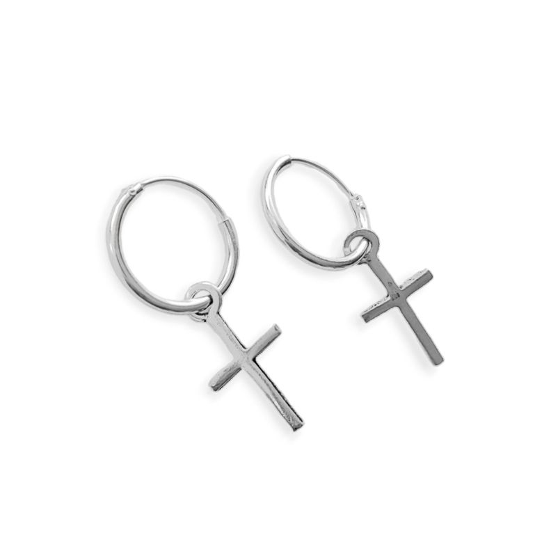Aros Argolla Cruz Colgante Plata Fina 925-0
