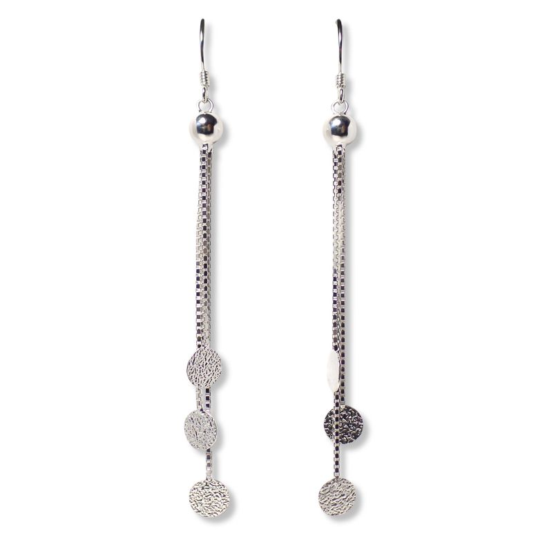 Aros Colgantes Cadena Veneciana Discos Satinados Plata Fina 925-0