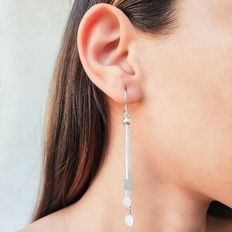 Aros Colgantes Cadena Veneciana Discos Satinados Plata Fina 925-3