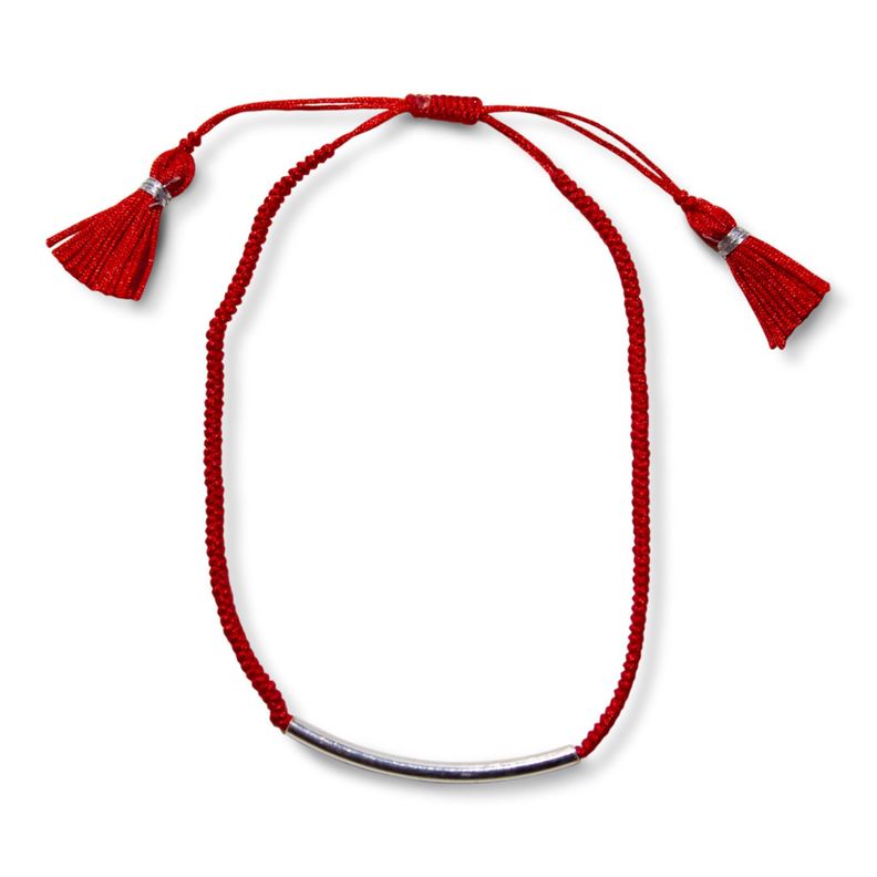 Pulsera Tubo Cordón Rojo Plata Fina 925-0