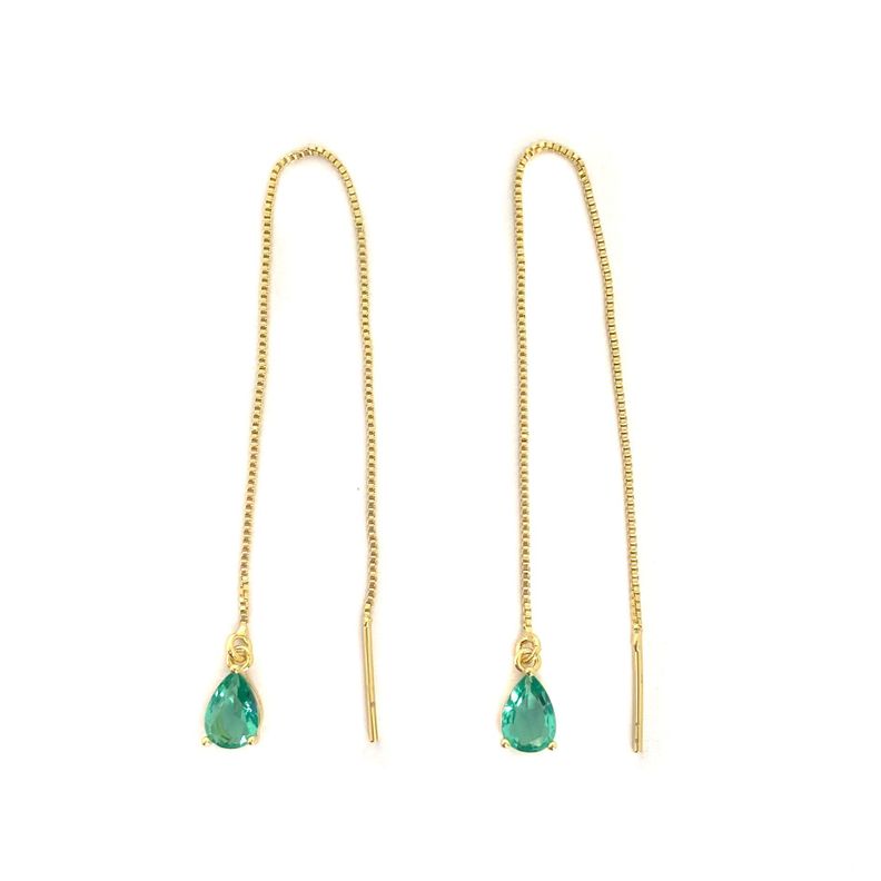 Aros Cadena Colgante Gota Verde Enchapado Oro 18K-0