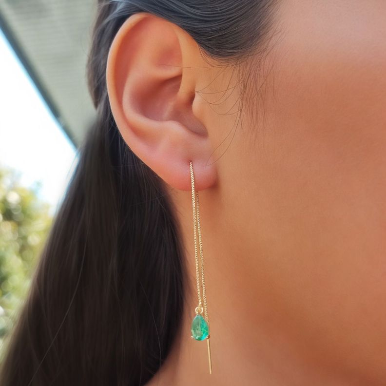 Aros Cadena Colgante Gota Verde Enchapado Oro 18K-1