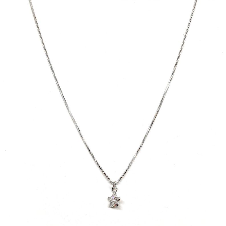 Collar Punto De Luz Estrella Circon 5mm Plata Fina 925