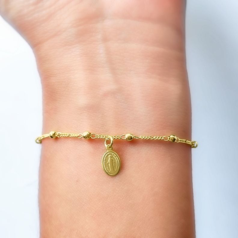 Pulsera Denario Virgen De Los Rayos Enchapado Oro 18K-3