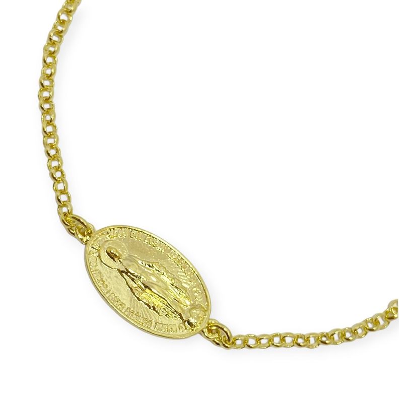 Pulsera Cadena Eslabón Virgen De Los Rayos Enchapado Oro 18K-1