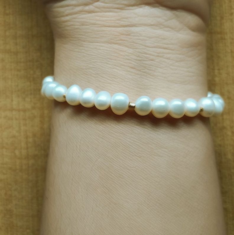 Pulsera Perla De Río Mostacilla Enchapado Oro 18K-1