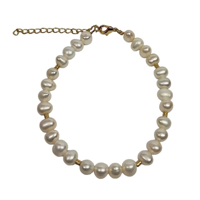 Pulsera Perla De Río Mostacilla Enchapado Oro 18K-0