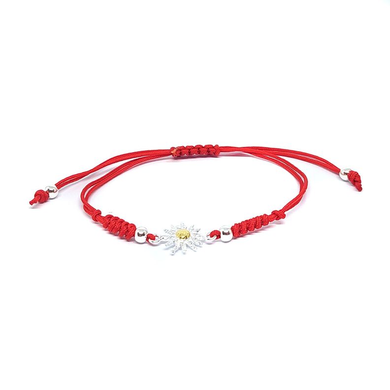 Pulsera Girasol Plata Fina 925 Cordón Rojo-0
