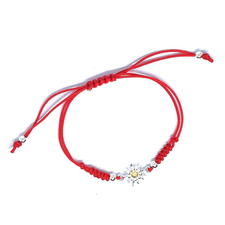 Pulsera Girasol Plata Fina 925 Cordón Rojo-1