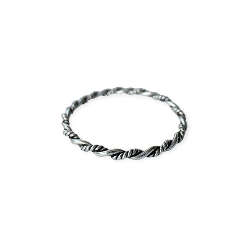 Anillo Argolla Trenzado #15 Plata Fina 925-0