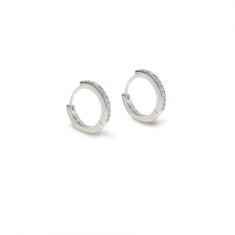 Aros Argolla Circón Bisagra 12mm Plata Fina 925-0
