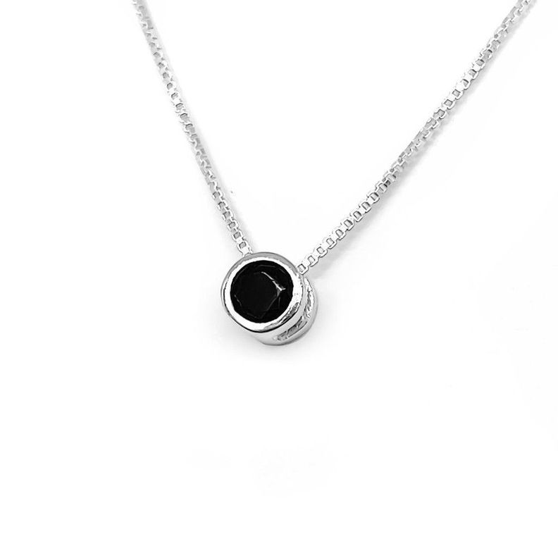 Collar Punto De Luz Negro 5mm Plata Fina 925