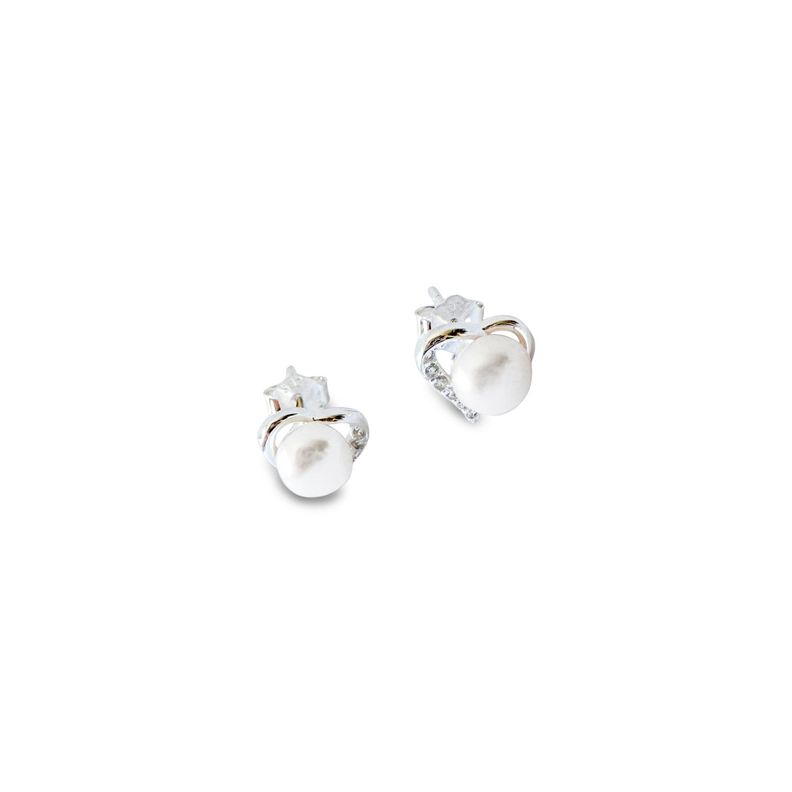Aros Perla De Río 5mm Circón Corazón Plata fina 925-1