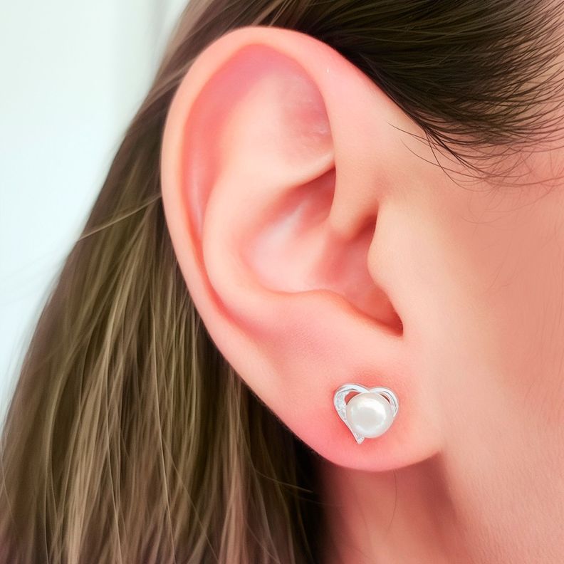 Aros Perla De Río 5mm Circón Corazón Plata fina 925-2