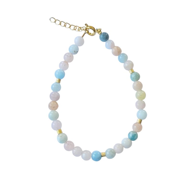 Pulsera Morganita Celeste Rosa Enchapado Oro 18K-0