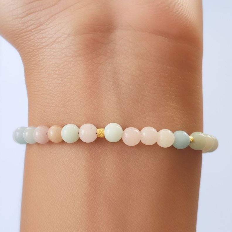 Pulsera Morganita Celeste Rosa Enchapado Oro 18K-2
