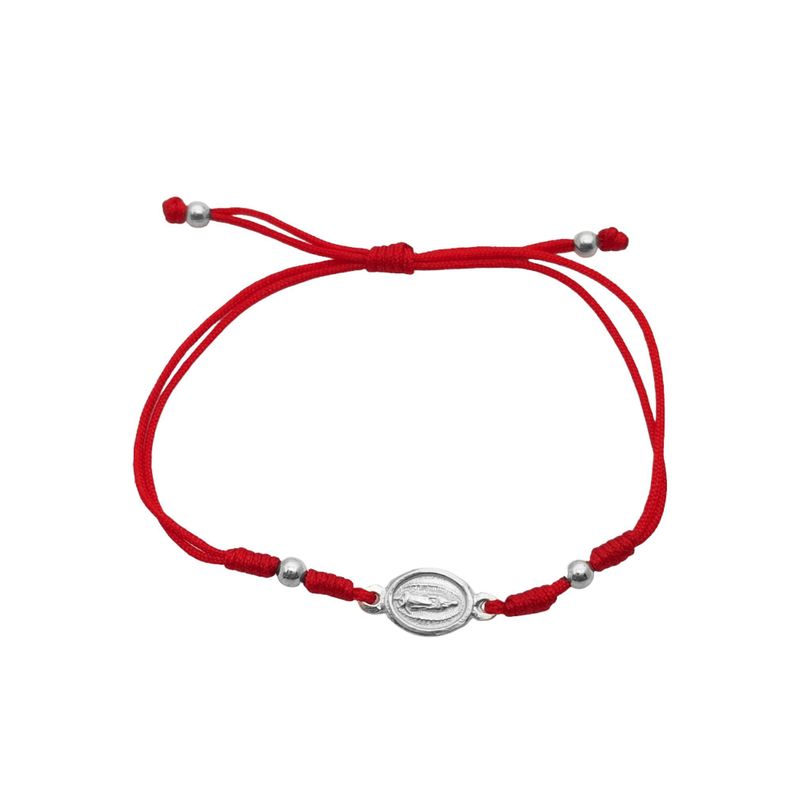 Pulsera Virgen de Guadalupe Mini Cordón Rojo Plata Fina 925-0