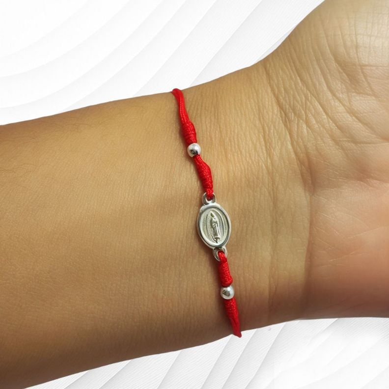 Pulsera Virgen de Guadalupe Mini Cordón Rojo Plata Fina 925-1
