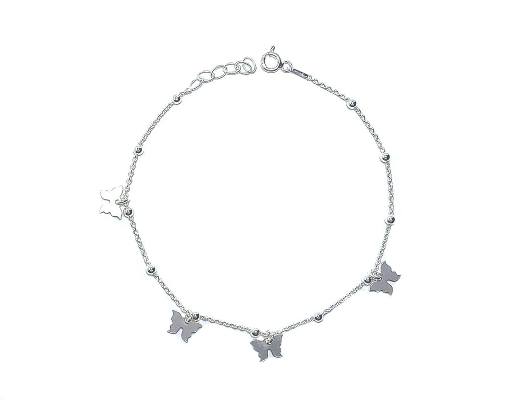 Pulsera Mariposas Bolitas Plata Fina 925-0