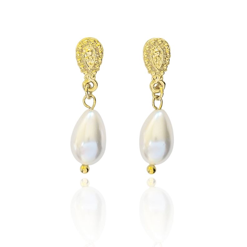 Aros Perla Shellpearl Gota Tope Enchapado Oro 18K-0