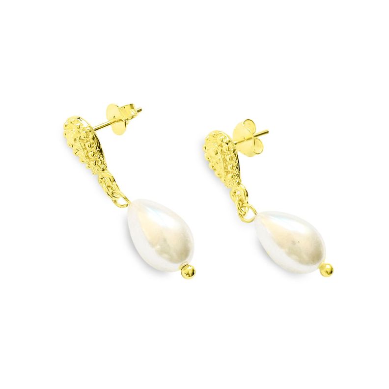 Aros Perla Shellpearl Gota Tope Enchapado Oro 18K-1