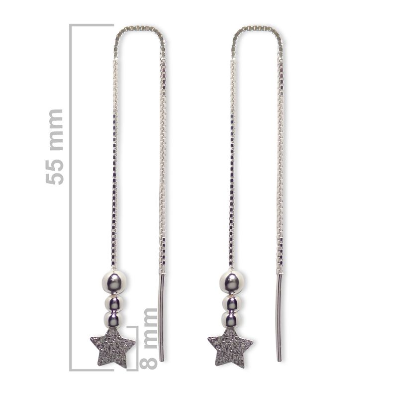 Aros Colgante Cadena Veneciana Estrella Satinada Bolitas Plata Fina 925-1