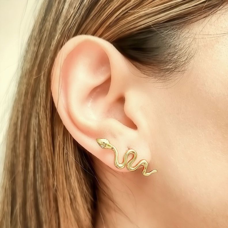Aros Trepadores Serpiente Circón Enchapado Oro 18K-2