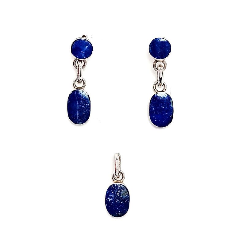 Set 3 Piezas Lapislazuli Ovalado Plata Fina 950 Azul