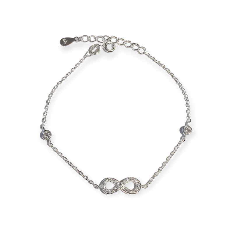 Pulsera Infinito Punto De Luz Blanco Plata Fina 925-0