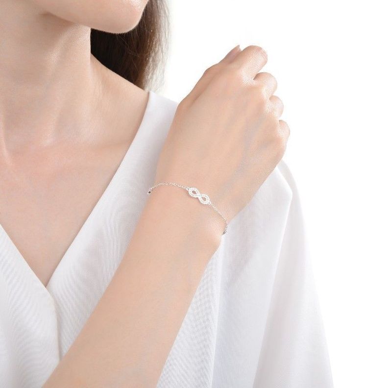 Pulsera Infinito Punto De Luz Blanco Plata Fina 925-3