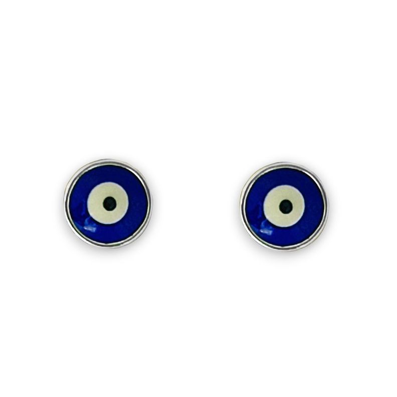 Aros Ojo Turco Cristal Azul 7mm Plata Fina 925