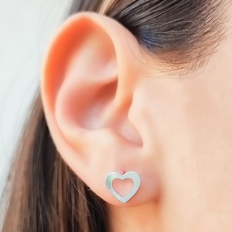 Aros Corazón Lamina Plata Fina 925-1