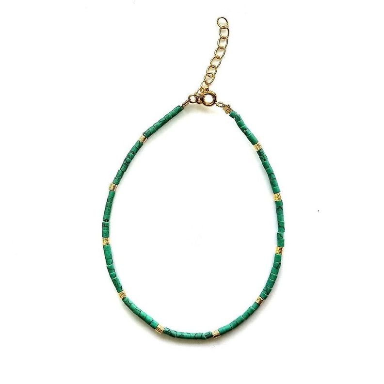 Pulsera Turquesa Tubo Mostacillas Enchapadas Oro 18K-0