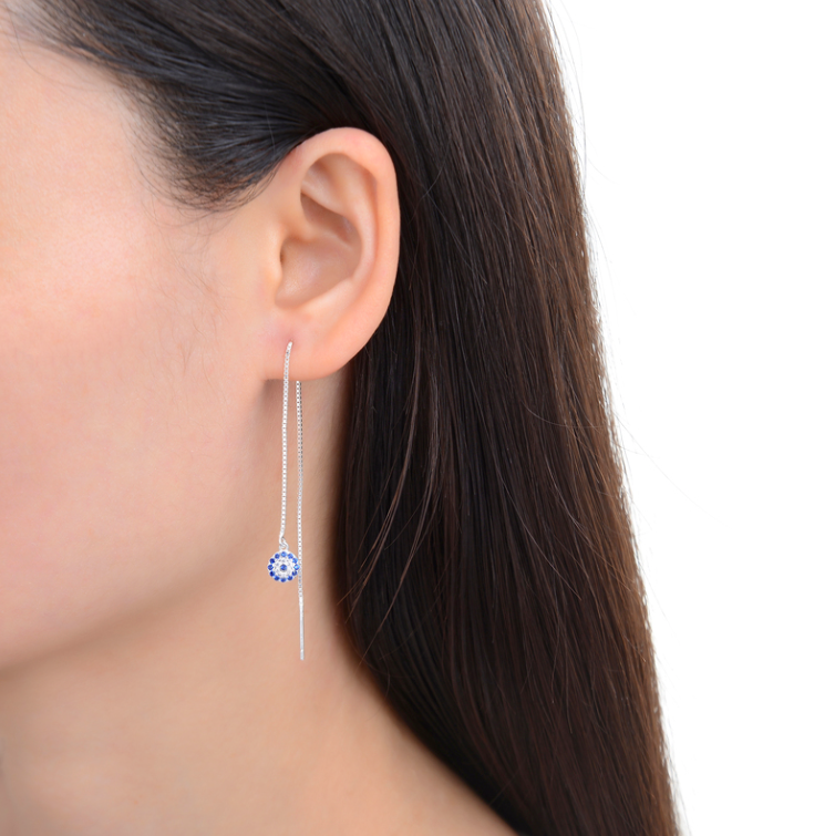 Aros Colgantes Ojito Turco Circones Cadena Veneciana Plata Fina 925-1