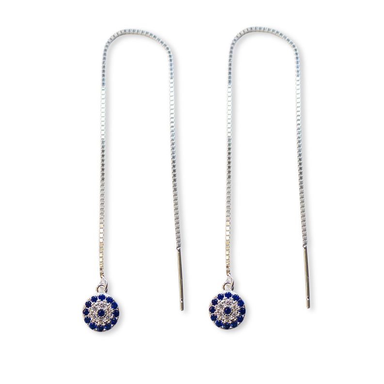 Aros Colgantes Ojito Turco Circones Cadena Veneciana Plata Fina 925-0