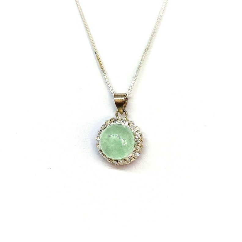 Collar Jade Verde Redondo Cristal Plata Fina 925-0