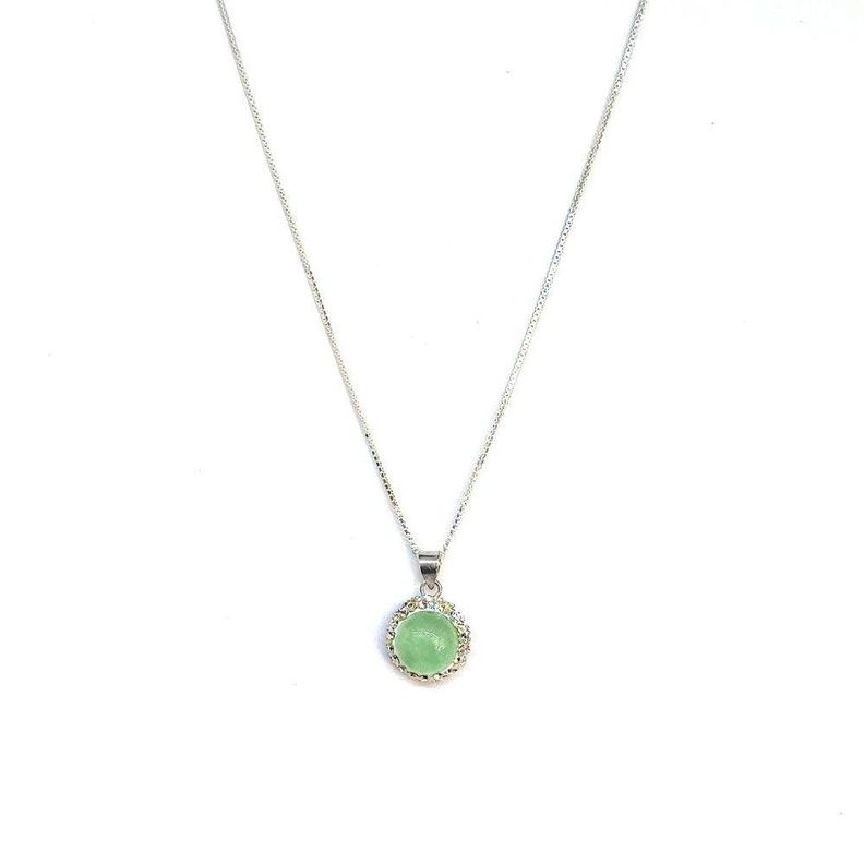 Collar Jade Verde Redondo Cristal Plata Fina 925-1