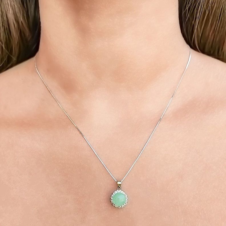 Collar Jade Verde Redondo Cristal Plata Fina 925-2