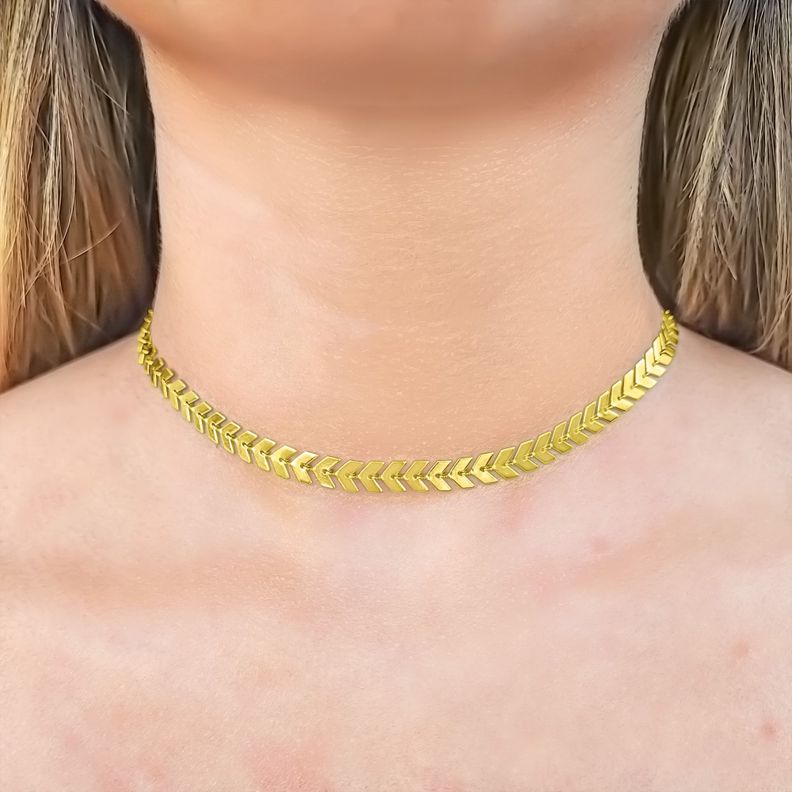 Collar Choker Flecha Enchapado Oro 18K-1