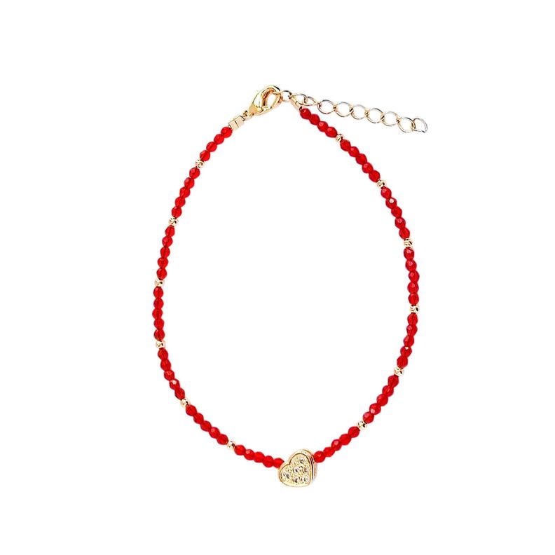 Pulsera Corazón Circón Enchapado Oro 18K Cristal Rojo-0