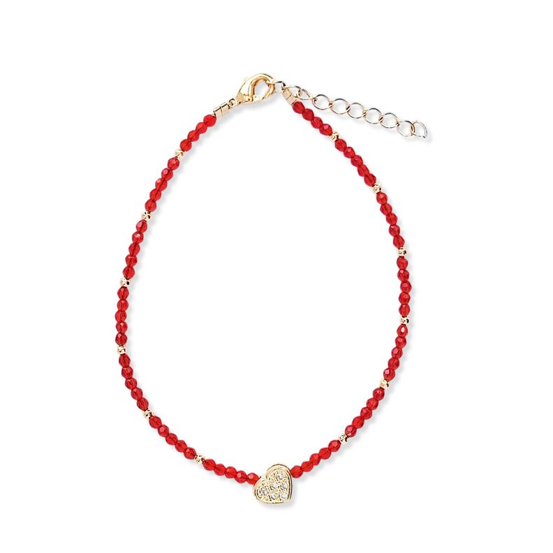 Pulsera Corazón Circón Enchapado Oro 18K Cristal Rojo-1